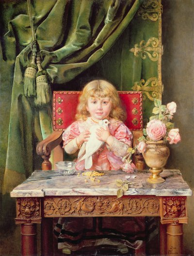 Young girl with a dove by Ignacio Leon y Escosura